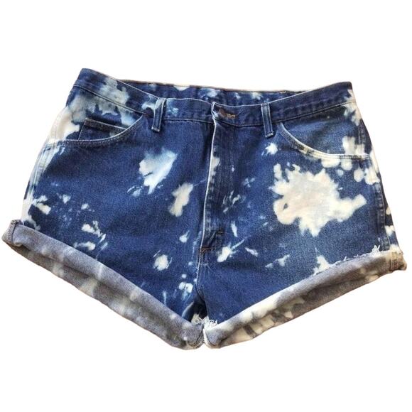 Jean Shorts Cutoffs Frayed Hem Altered Bleach Tie Dyed Women's OOAK Men's 40 - Picture 1 of 7